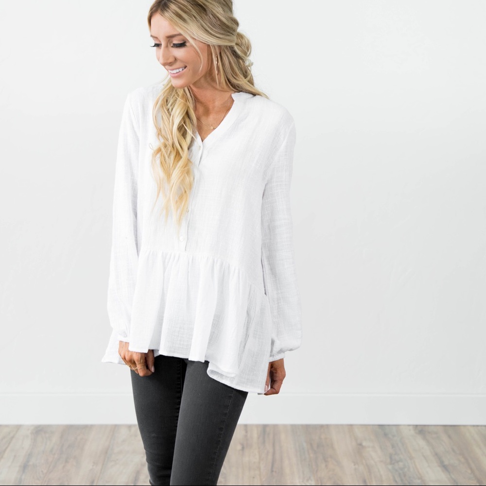 White Linen Peplum Top